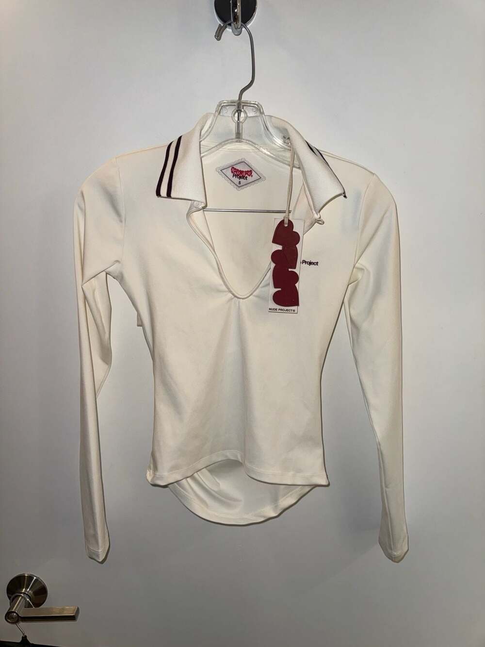 Nude Project Grosella Off White Long Sleeve Polo Shirt Size S